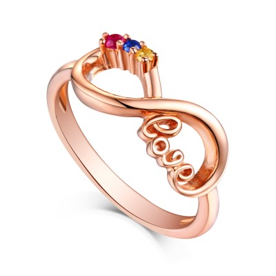 Round Cut Ruby & Topaz Blue Sapphire Rose Gold S925 Silver Infinity Rings