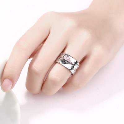 Endless Love White and Black Sapphire s925 Silver Rose Gold Couple Rings