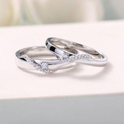 Matching Round Cut White Sapphire 925 Sterling Silver Promise Rings for Couples