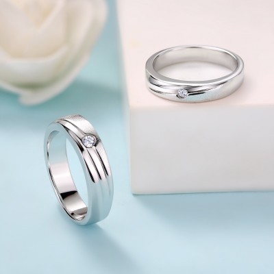 Round Cut White Sapphire 925 Sterling Silver Matte Couple Rings