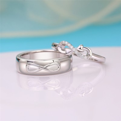 Round Cut White Sapphire 925 Sterling Silver Infinity Couple Rings