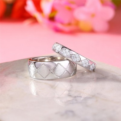 White Sapphire 925 Sterling Silver Criss Cross Couple Rings