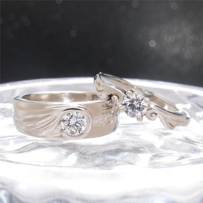 Round Cut White Sapphire 925 Sterling Silver Wing Couple Rings