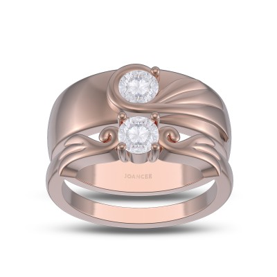 Rose Gold Round Cut White Sapphire 925 Sterling Silver Wing Couple Rings