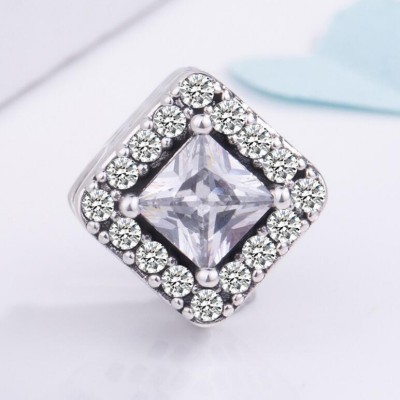 Princess Cut Stone Charm Sterling Silver