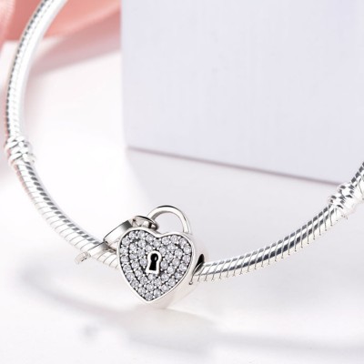 Heart Lock & Key Charm Sterling Silver