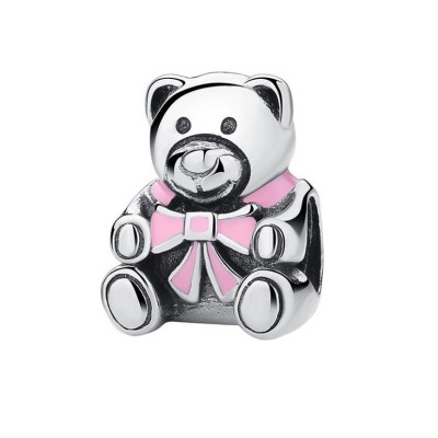 Teddy Bear with Pink Bowknot Charm Sterling Silver