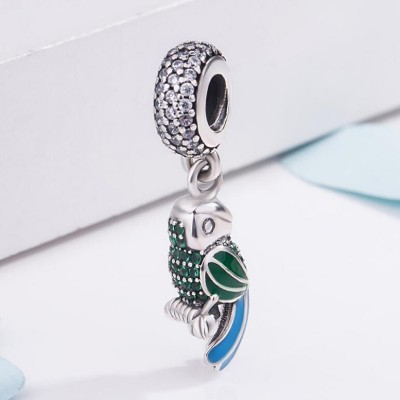 Green & Blue Parrot Charm Sterling Silver