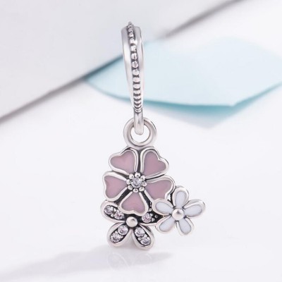 Pink & White Flowers Charm Sterling Silver