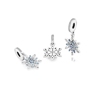 Snowflake with Blue Stones Charm Sterling Silver