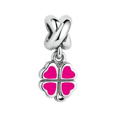 Clover Fuchsia Charm Sterling Silver